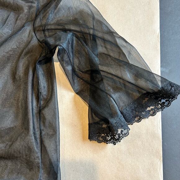 Vintage Black Sheer Lace Bell Sleeve Boudoir Jacket Pin Up Lingerie S/M - Picture 11 of 11